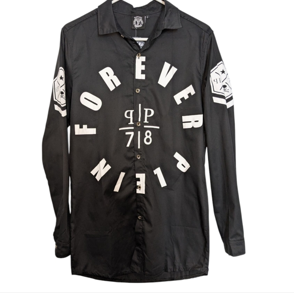 Flawless: dedicated to the brave. Black graphics printed Forever Plein Size M